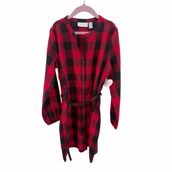 The Children's Place Other - Children’s Place Buffalo Plaid Black Red Button Front Tied Detail Dress Size 7/8